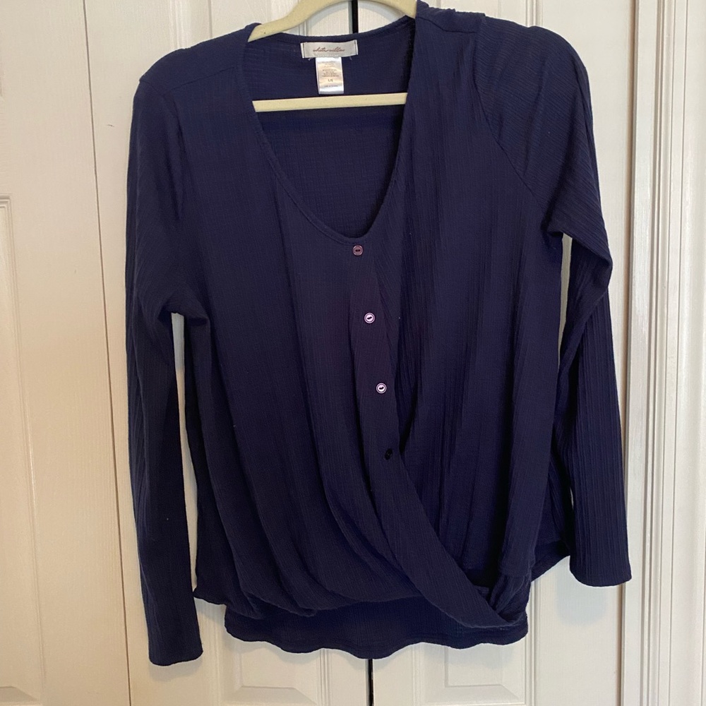 Navy twist front long sleeve top